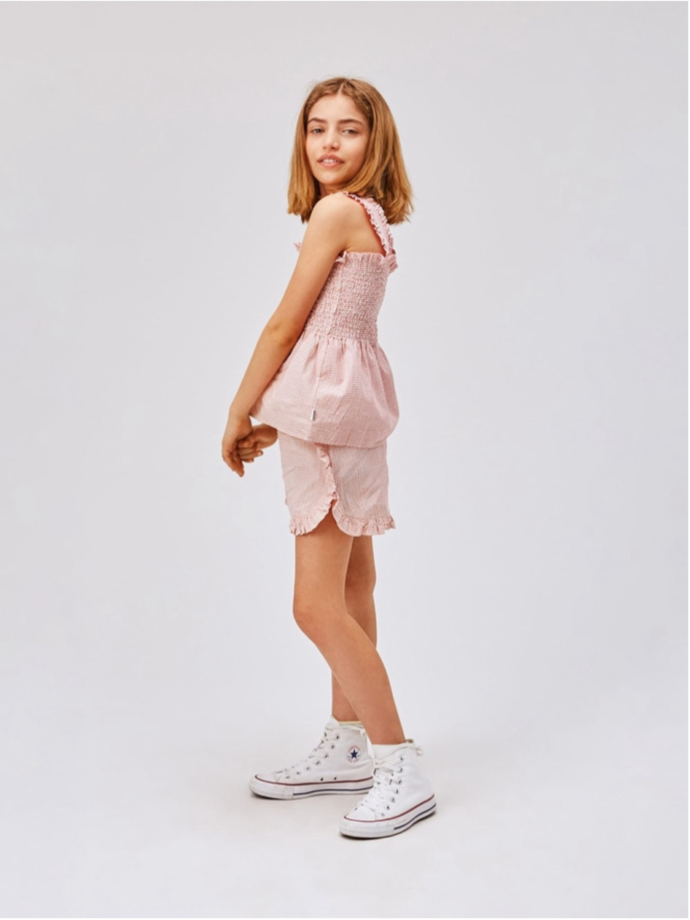 NWT Molo Acacia Shorts Red Check Ruffle Women’s Size 176 XS Cotton Danish